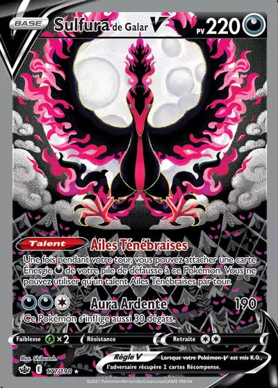 Carte Pokémon Sulfura de Galar V 177/198 - Règne de Glace (CRE) chez Manga Cash Liège (Liège), vendue à l’unité (non reconditionnée).