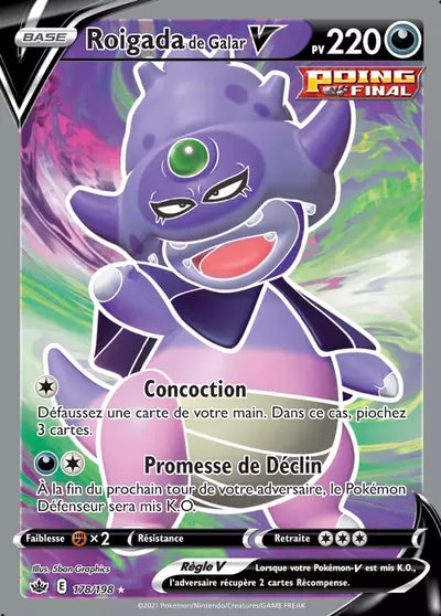 Carte Pokémon Roigada de Galar V 178/198 - Règne de Glace (CRE) chez Manga Cash Ans-Liège (Liège), vendue à l’unité (non reconditionnée).