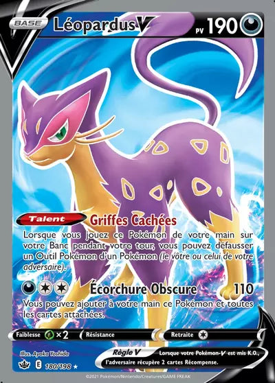 Carte Pokémon Léopardus V 180/198 - Règne de Glace (CRE) chez Manga Cash Liège (Liège), vendue à l’unité (non reconditionnée).