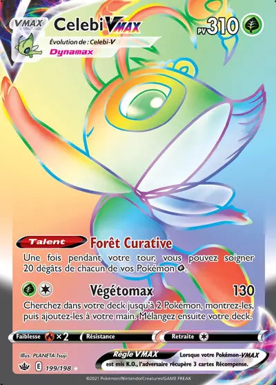 Carte Pokémon Celebi VMAX 199/198 - Règne de Glace (CRE) chez Manga Cash Ans-Liège (Liège), vendue à l’unité (non reconditionnée).