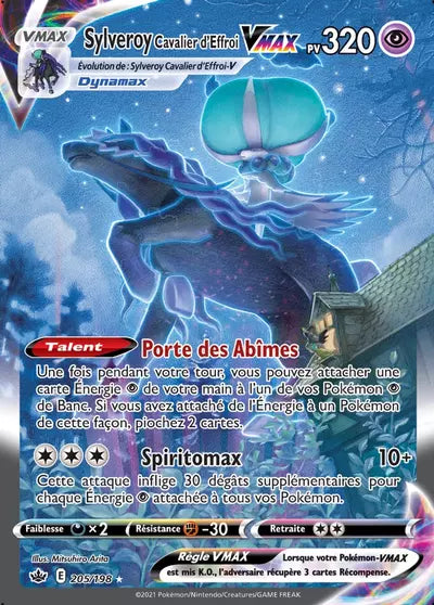 Carte Pokémon Sylveroy Cavalier d’Effroi VMAX 205/198 - Règne de Glace (CRE) chez Manga Cash Ans-Liège (Liège), vendue à l’unité (non reconditionnée).