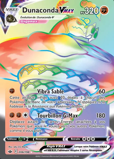 Carte Pokémon Dunaconda VMAX 206/198 - Règne de Glace (CRE) chez Manga Cash Ans (Liège), vendue à l’unité (non reconditionnée).