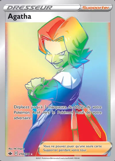 Carte Pokémon Agatha 210/198 - Règne de Glace (CRE) chez Manga Cash Liège (Liège), vendue à l’unité (non reconditionnée).