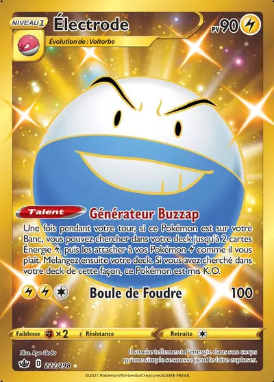 Carte Pokémon Électrode 222/198 - Règne de Glace (CRE) chez Manga Cash Liège (Liège), vendue à l’unité (non reconditionnée).