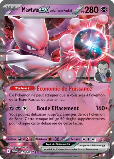 Retrouvez Mewtwo EX de la Team Rocket 081/182 – Rivalités Destinées chez Manga Cash Ans (Liège).