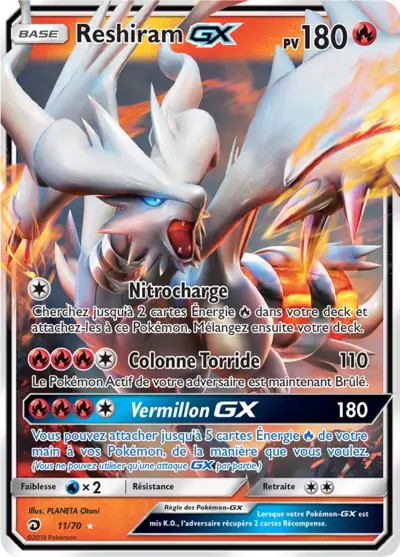 Reshiram GX 11/70, carte Majesté des Dragons (DRM), en vente à Manga Cash à Ans, province de Liège.