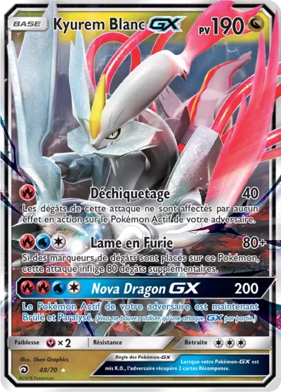 Kyurem Blanc GX 48/70, carte Majesté des Dragons (DRM), en vente à Manga Cash à Ans, province de Liège.