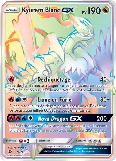 Kyurem Blanc GX 74/70, carte Majesté des Dragons (DRM), en vente à Manga Cash à Ans, province de Liège.