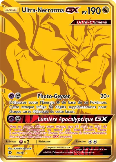 Ultra-Necrozma GX 78/70, carte Majesté des Dragons (DRM), en vente à Manga Cash à Ans, province de Liège.