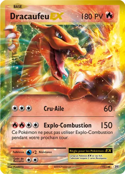 Dracaufeu EX 12/108, carte Évolutions (EVO), en vente à Manga Cash à Ans, province de Liège.