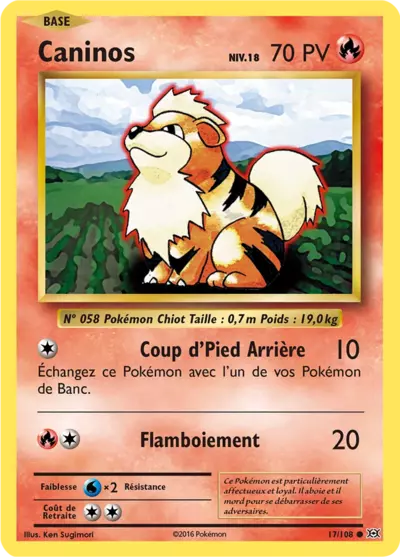 Caninos Reverse 17/108, carte Évolutions (EVO), en vente à Manga Cash à Ans, province de Liège.