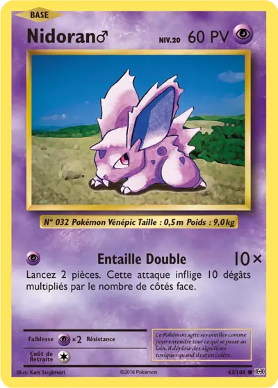 Nidoran ♂ Reverse 43/108, carte Évolutions (EVO), en vente à Manga Cash à Ans, province de Liège.