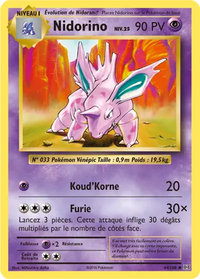 Nidorino Reverse 44/108, carte Évolutions (EVO), en vente à Manga Cash à Ans, province de Liège.