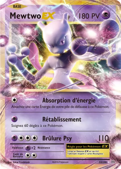 Mewtwo EX 52/108, carte Évolutions (EVO), en vente à Manga Cash à Ans, province de Liège.