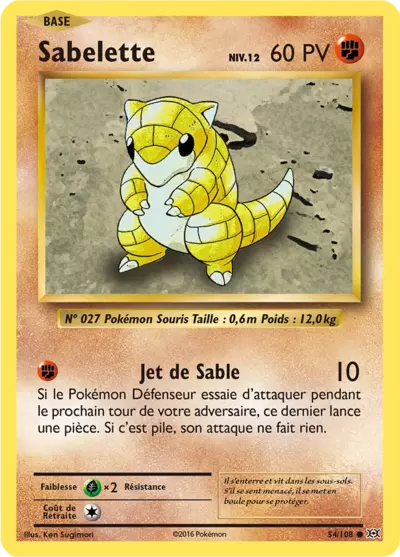 Sabelette Reverse 54/108, carte Évolutions (EVO), en vente à Manga Cash à Ans, province de Liège.