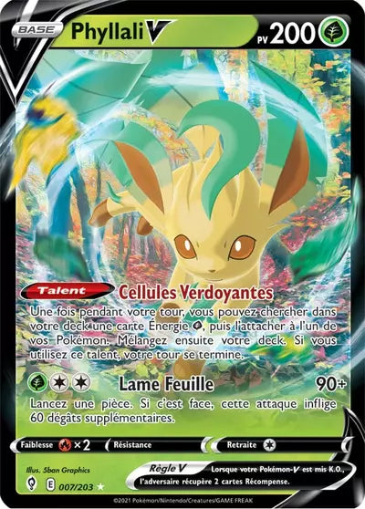 Phyllali V 007/203 - Évolution Céleste (EVS) - carte Pokémon officielle. Vente à l’unité, prix basé sur Cardmarket. Manga Cash Ans.