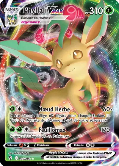 Carte Pokémon Phyllali VMAX 008/203 (EVS, Évolution Céleste), vente à l’unité prix basé sur Cardmarket - Manga Cash Liège.