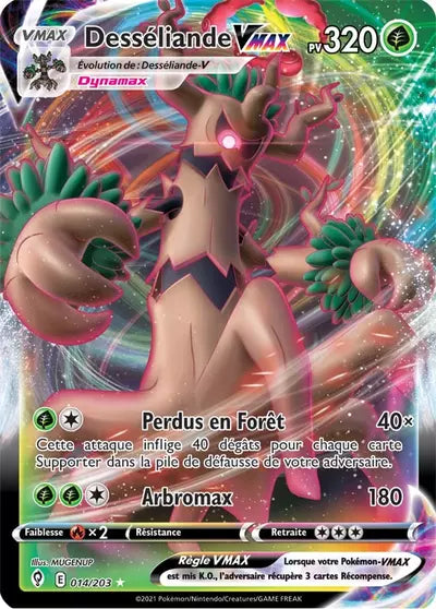 Desséliande VMAX 014/203 - Évolution Céleste (EVS) - carte Pokémon officielle. Vente à l’unité, prix basé sur Cardmarket. Manga Cash Ans.