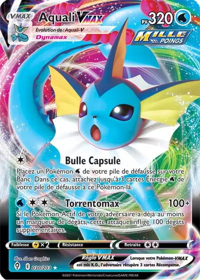Carte Pokémon Aquali VMAX 030/203 (EVS, Évolution Céleste), vente à l’unité prix basé sur Cardmarket - Manga Cash Liège.