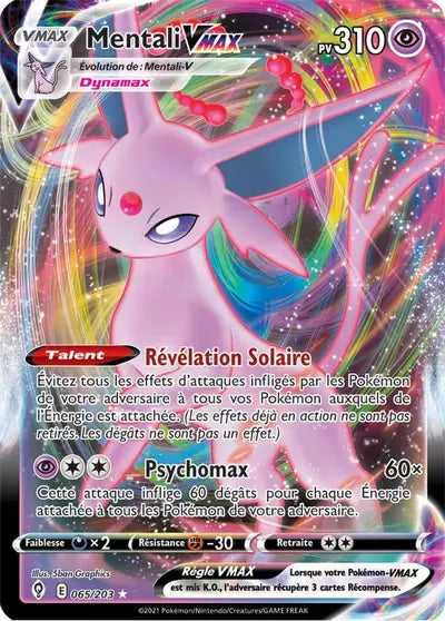 Carte Pokémon Mentali VMAX 065/203 (EVS, Évolution Céleste), vente à l’unité prix basé sur Cardmarket - Manga Cash Liège.