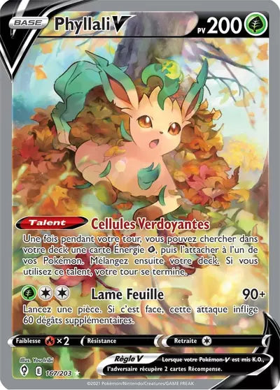 Phyllali V 167/203 - Évolution Céleste (EVS) - carte Pokémon officielle. Vente à l’unité, prix basé sur Cardmarket. Manga Cash Ans.