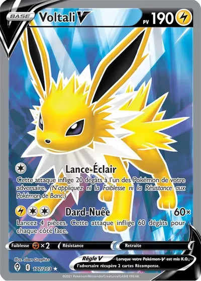 Carte Pokémon Voltali V 177/203 (EVS, Évolution Céleste), vente à l’unité prix basé sur Cardmarket - Manga Cash Liège.