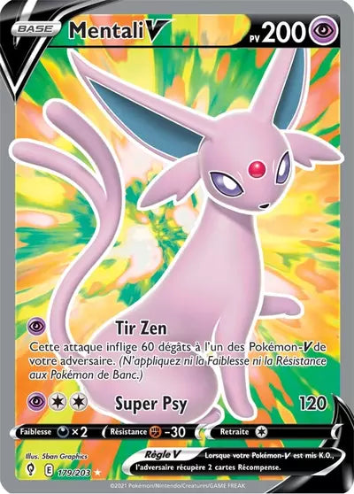 Mentali V 179/203 - Évolution Céleste (EVS) - carte Pokémon officielle. Vente à l’unité, prix basé sur Cardmarket. Manga Cash Ans.