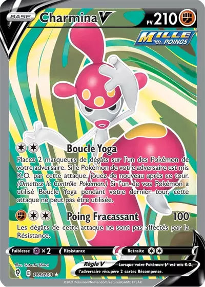 Charmina V 185/203 - Évolution Céleste (EVS) - carte Pokémon officielle. Vente à l’unité, prix basé sur Cardmarket. Manga Cash Ans.
