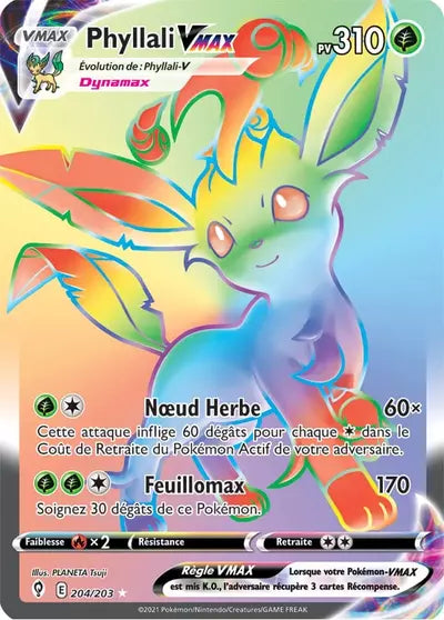Carte Pokémon Phyllali VMAX 204/203 (EVS, Évolution Céleste), vente à l’unité prix basé sur Cardmarket - Manga Cash Liège.
