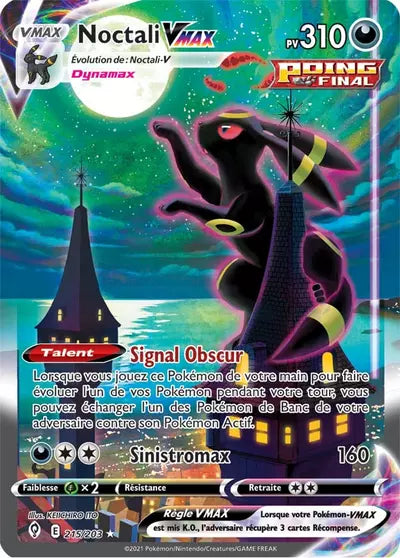 Noctali VMAX 215/203 - Évolution Céleste (EVS) - carte Pokémon officielle. Vente à l’unité, prix basé sur Cardmarket. Manga Cash Ans.