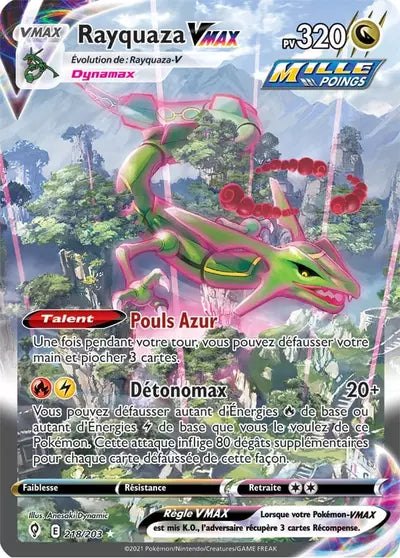 Rayquaza VMAX 218/203 - Évolution Céleste (EVS) - carte Pokémon officielle. Vente à l’unité, prix basé sur Cardmarket. Manga Cash Ans.