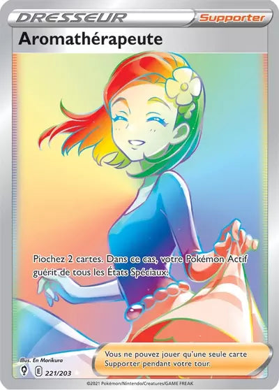 Aromathérapeute 221/203 - Évolution Céleste (EVS) - carte Pokémon officielle. Vente à l’unité, prix basé sur Cardmarket. Manga Cash Ans.