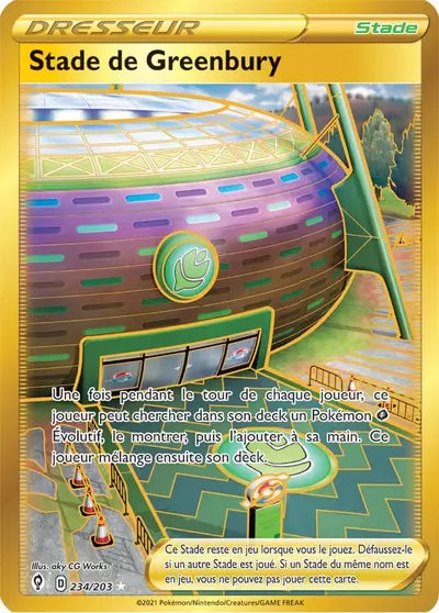 Carte Pokémon Stade de Greenbury 234/203 (EVS, Évolution Céleste), vente à l’unité prix basé sur Cardmarket - Manga Cash Liège.