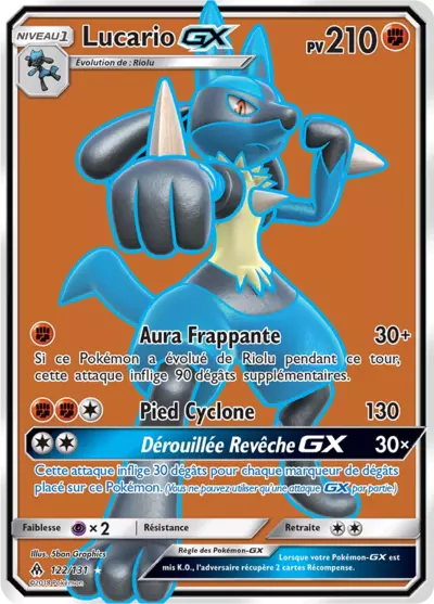 Lucario GX 122/131, carte Lumière Interdite (FLI), en vente à Manga Cash à Ans, province de Liège.