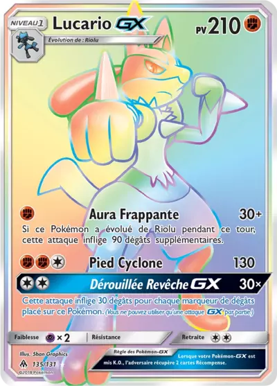 Lucario GX 135/131, carte Lumière Interdite (FLI), en vente à Manga Cash à Ans, province de Liège.
