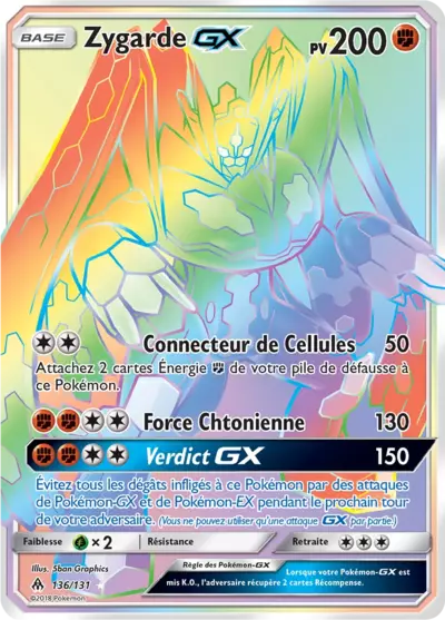 Zygarde GX 136/131, carte Lumière Interdite (FLI), en vente à Manga Cash à Ans, province de Liège.