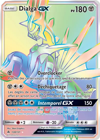 Dialga GX 138/131, carte Lumière Interdite (FLI), en vente à Manga Cash à Ans, province de Liège.