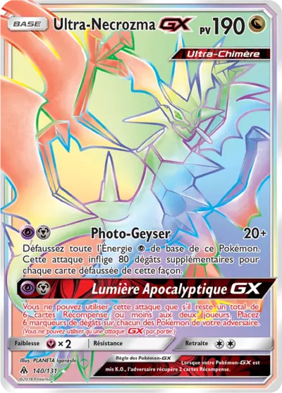 Ultra-Necrozma GX 140/131, carte Lumière Interdite (FLI), en vente à Manga Cash à Ans, province de Liège.