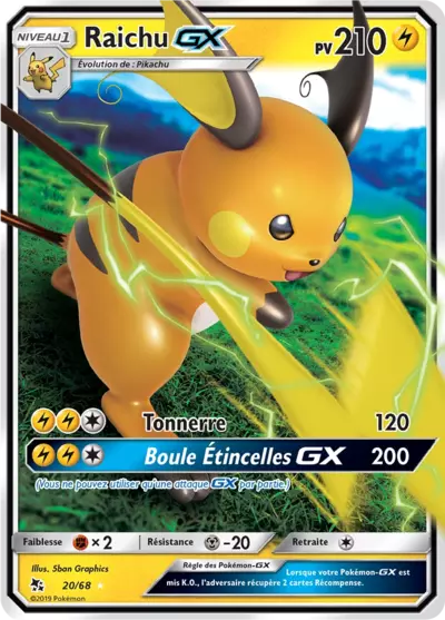 Raichu GX 20/68, carte Destinées Occultes (HIF), en vente à Manga Cash à Ans, province de Liège.