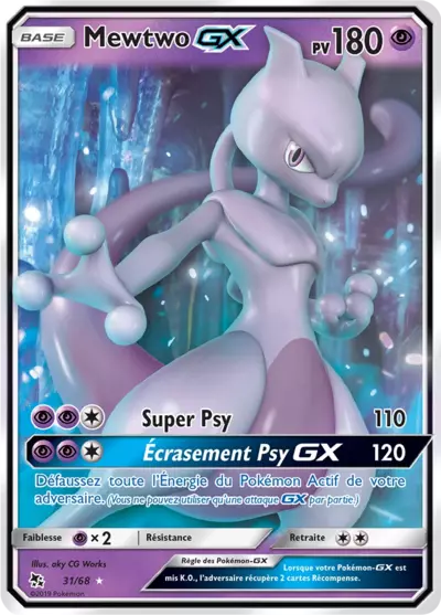 Mewtwo GX 31/68, carte Destinées Occultes (HIF), en vente à Manga Cash à Ans, province de Liège.