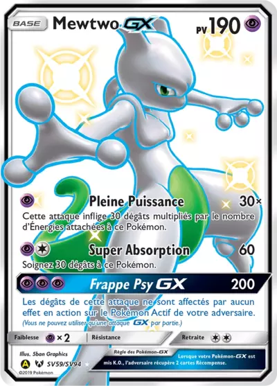 Mewtwo GX SV59/SV94, carte Destinées Occultes (HIF), en vente à Manga Cash à Ans, province de Liège.