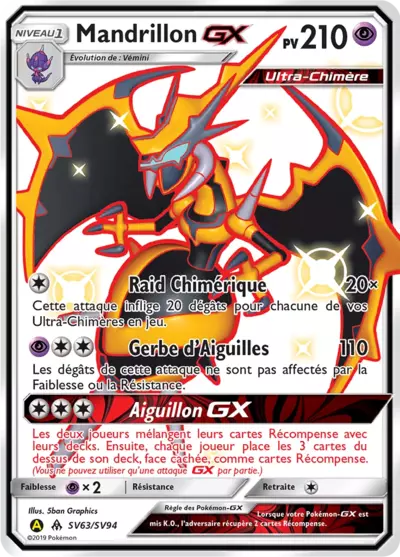 Mandrillon GX SV63/SV94, carte Destinées Occultes (HIF), en vente à Manga Cash à Ans, province de Liège.