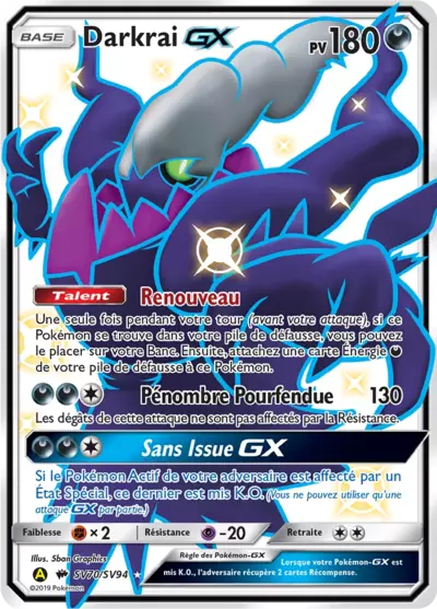 Darkrai GX SV70/SV94, carte Destinées Occultes (HIF), en vente à Manga Cash à Ans, province de Liège.