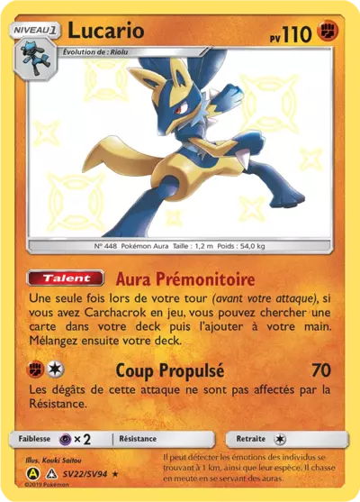 Lucario SV22/SV94, carte Destinées Occultes (HIF), en vente à Manga Cash à Ans, province de Liège.