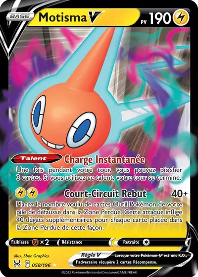 Carte Pokémon Motisma V 058/196 - Origine Perdue - Manga Cash Ans (Liège) - vente à l’unité, prix Cardmarket