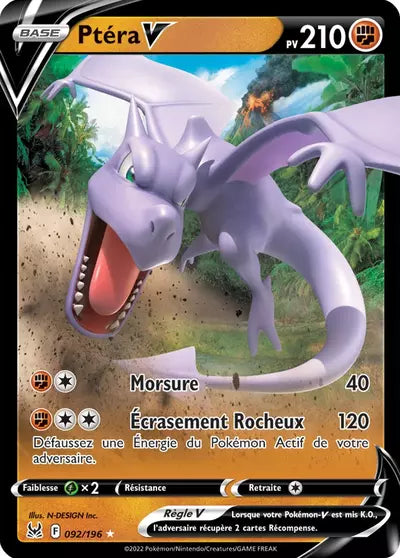 Carte Pokémon Ptéra V 092/196 - Origine Perdue - Manga Cash Ans (Liège) - vente à l’unité, prix Cardmarket