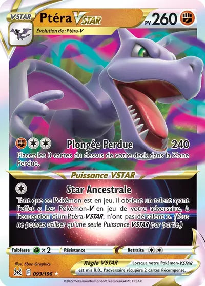 Carte Pokémon Ptéra VSTAR 093/196 - Origine Perdue - Manga Cash Ans (Liège) - vente à l’unité, prix Cardmarket