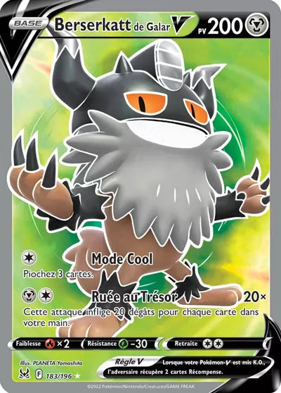 Carte Pokémon Berserkatt de Galar V 183/196 - Origine Perdue - Manga Cash Ans (Liège) - vente à l’unité, prix Cardmarket