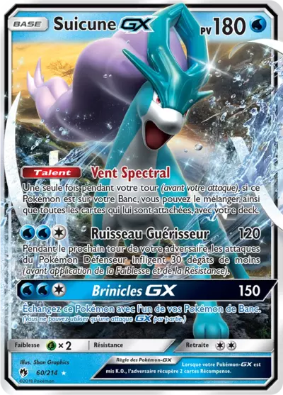 Suicune GX 60/214, carte Tonnerre Perdu (LOT), en vente à Manga Cash à Ans, province de Liège.