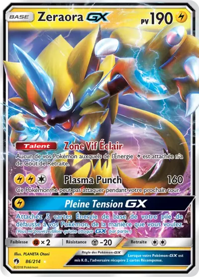 Zeraora GX 86/214, carte Tonnerre Perdu (LOT), en vente à Manga Cash à Ans, province de Liège.